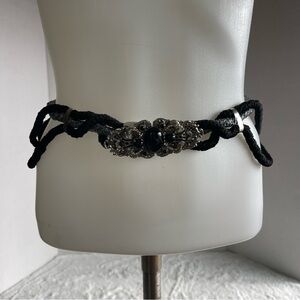 Vintage Elegant Black and Silver Women's Elastic Belt Made in Germany Rare